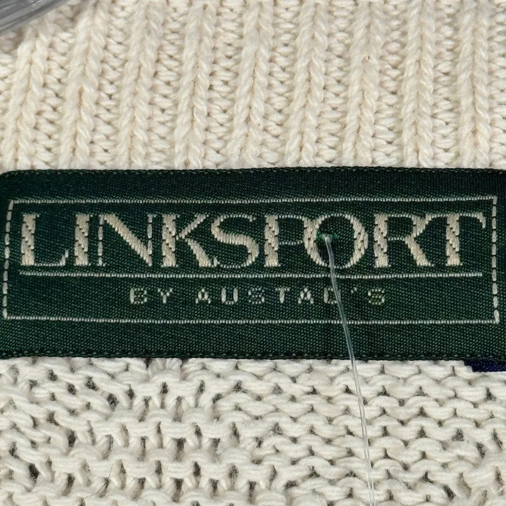 Linksport Sweater‎ Mens L Ivory 3D Geometric Oversized Chunky Golf Fisherman NEW